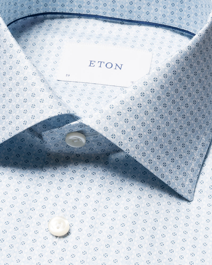 Eton Light Blue Geometric Micro Print Signature Twill Shirt