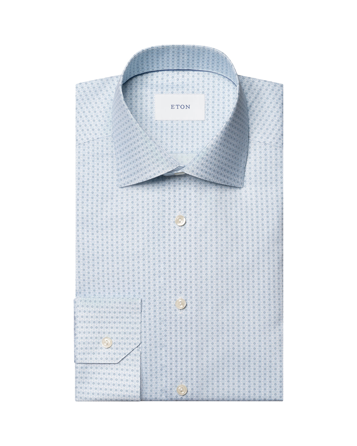 Eton Light Blue Geometric Micro Print Signature Twill Shirt