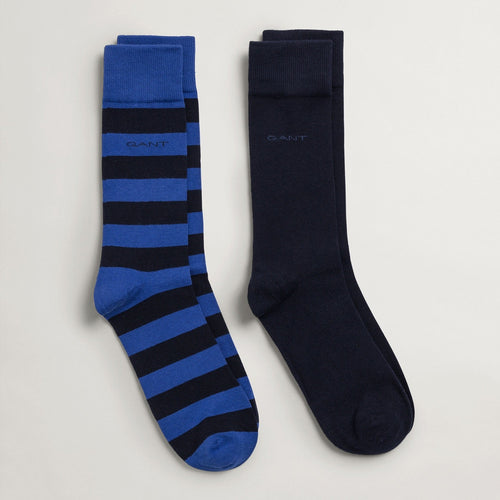 2-Pack Stripe/Solid Socks Blue - Gant
