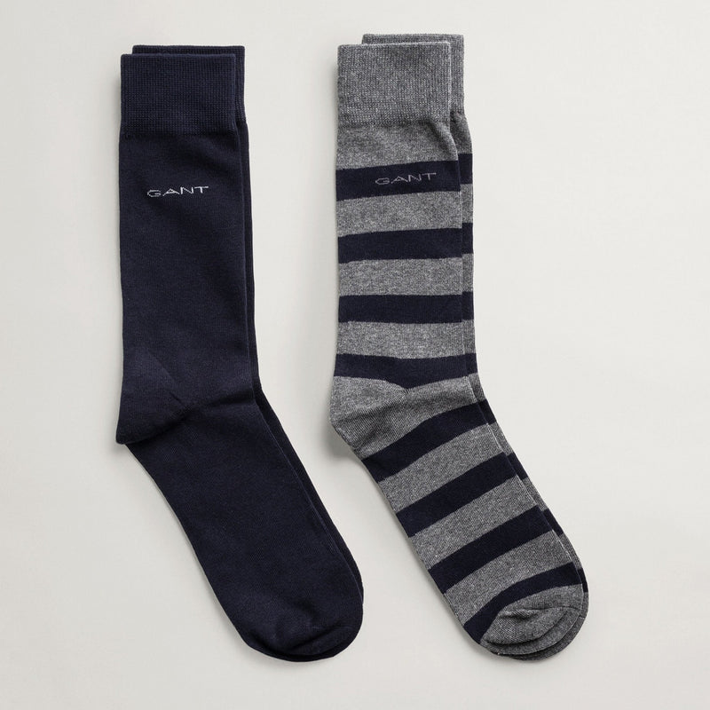 2-Pack Stripe/Solid Socks Charcoal Grey - Gant