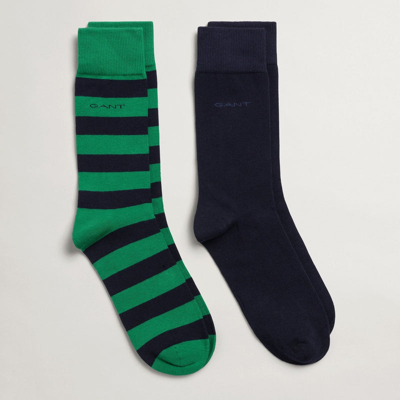 2-Pack Stripe/Solid Socks Green - Gant