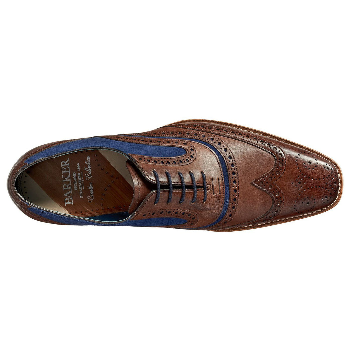 Barker McClean Brogue Brown Calf Navy Suede - Barker
