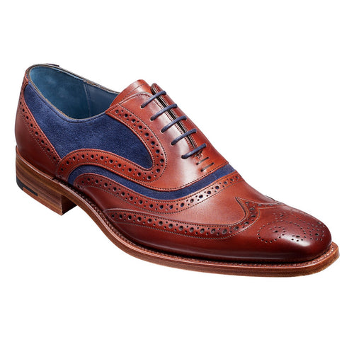 Barker McClean Brogue Rosewood Calf Navy Suede - Barker