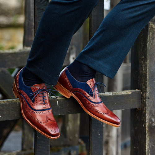 Barker McClean Brogue Rosewood Calf Navy Suede - Barker