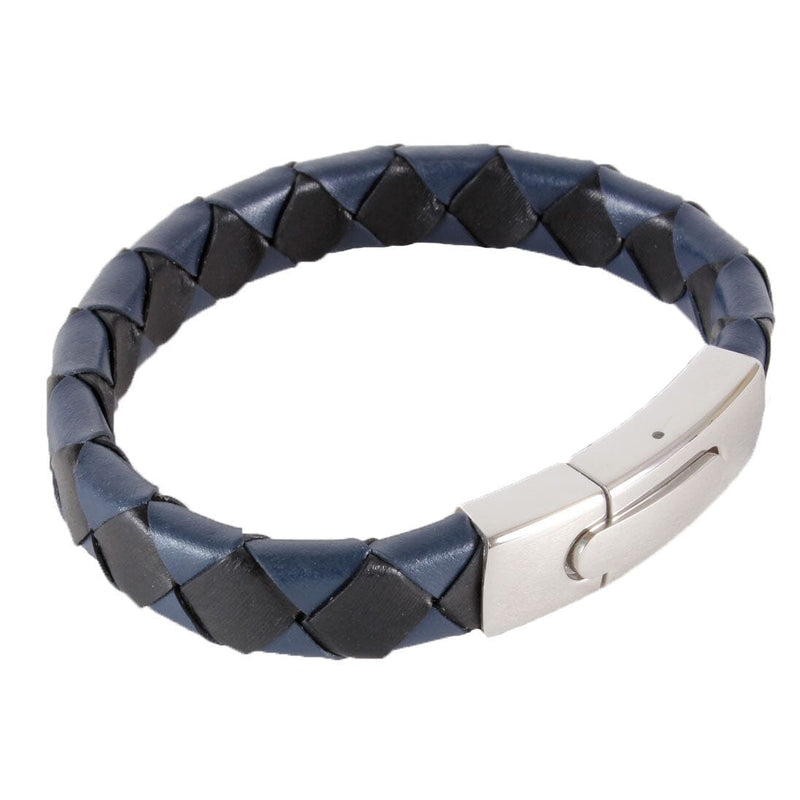 Black and Blue Braided Leather Bracelet - Leonard Silver