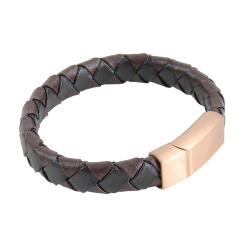 Black and Brown Braided Leather Bracelet - Leonard Silver