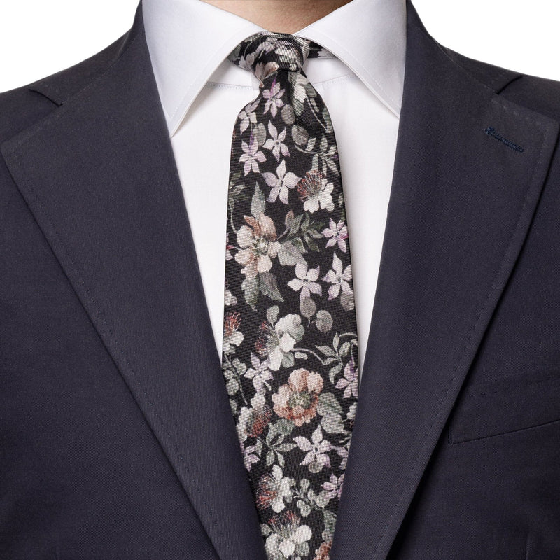 Black Floral Silk Tie - Eton Shirts