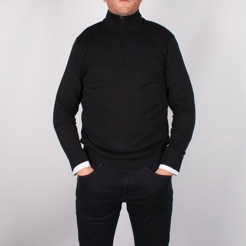 Black Merino Half Zip Sweater - John Victor