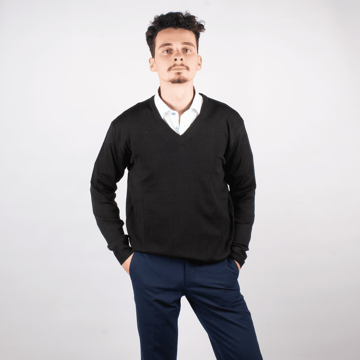 Black Merino V-neck - John Victor