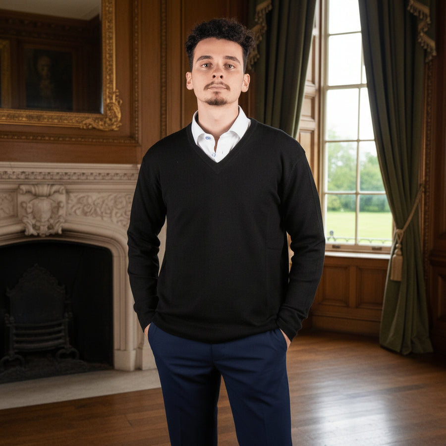 Black Merino V-neck - John Victor