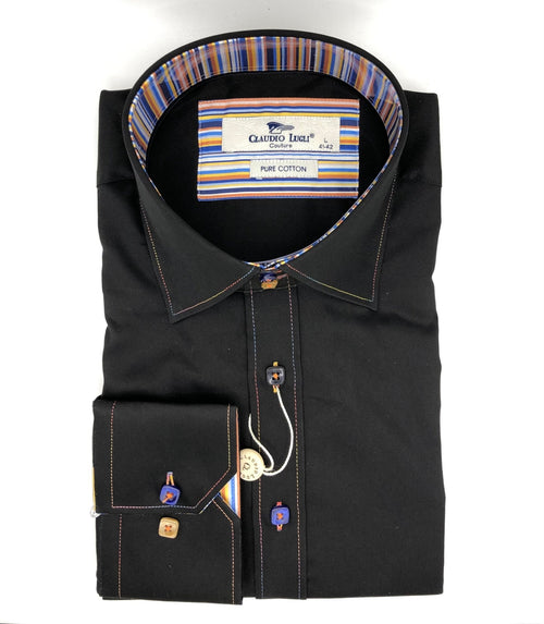 Black Multi Colour Stitch Detail Shirt - Claudio Lugli