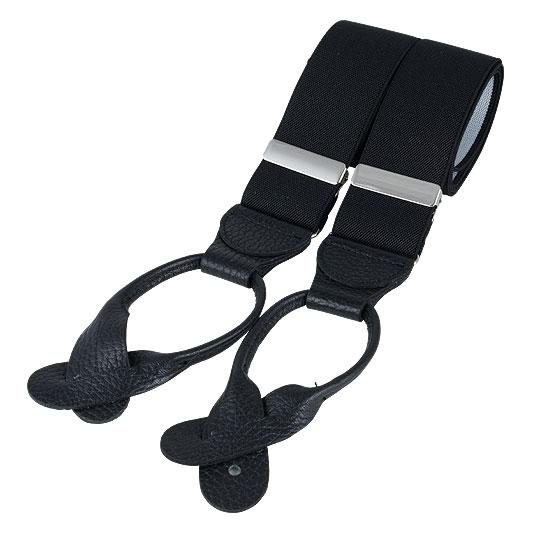 Black Rolled Leather Button Braces Made in England | Leonard Silver