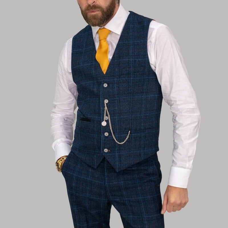 Blue Check Slim Fit 3 Piece Suit - Leonard Silver