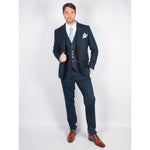 Blue Check Slim Fit 3 Piece Suit - Leonard Silver