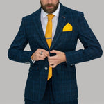 Blue Check Slim Fit 3 Piece Suit - Leonard Silver