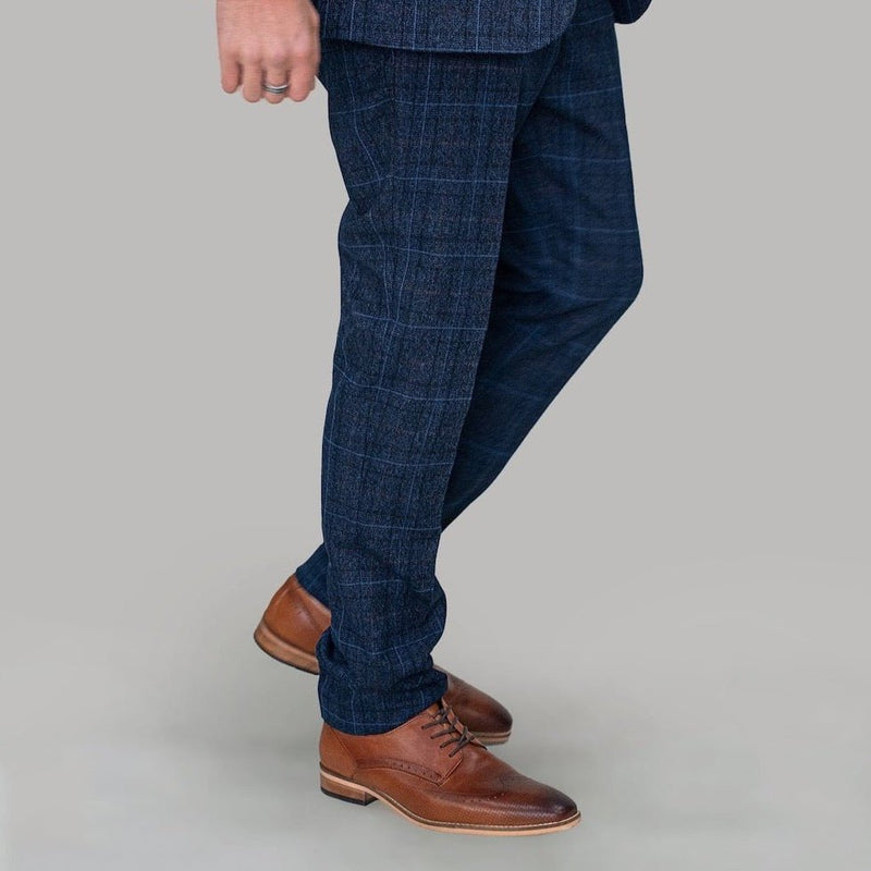Blue Check Slim Fit 3 Piece Suit - Leonard Silver