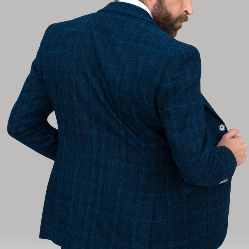 Blue Check Slim Fit 3 Piece Suit - Leonard Silver
