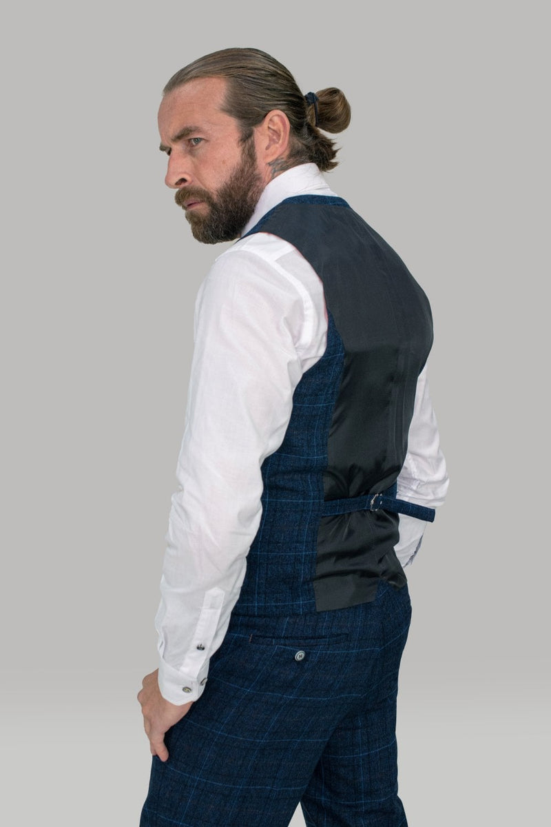 Blue Check Slim Fit 3 Piece Suit - Leonard Silver