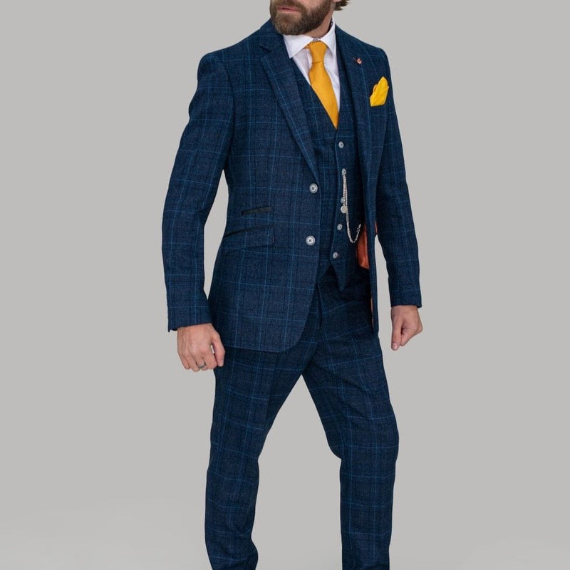 Blue Check Slim Fit 3 Piece Suit - Leonard Silver