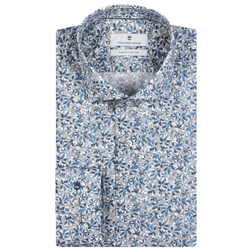 Blue Floral Bari Cut Away Collar Shirt - Thomas Maine