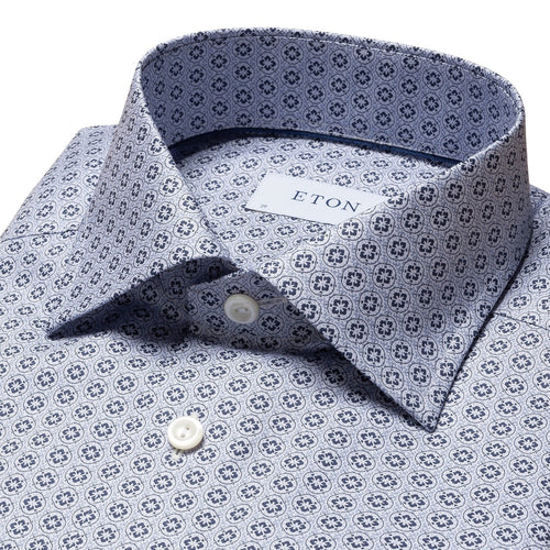 Blue Geometric Print Signature Twill Shirt - Eton Shirts