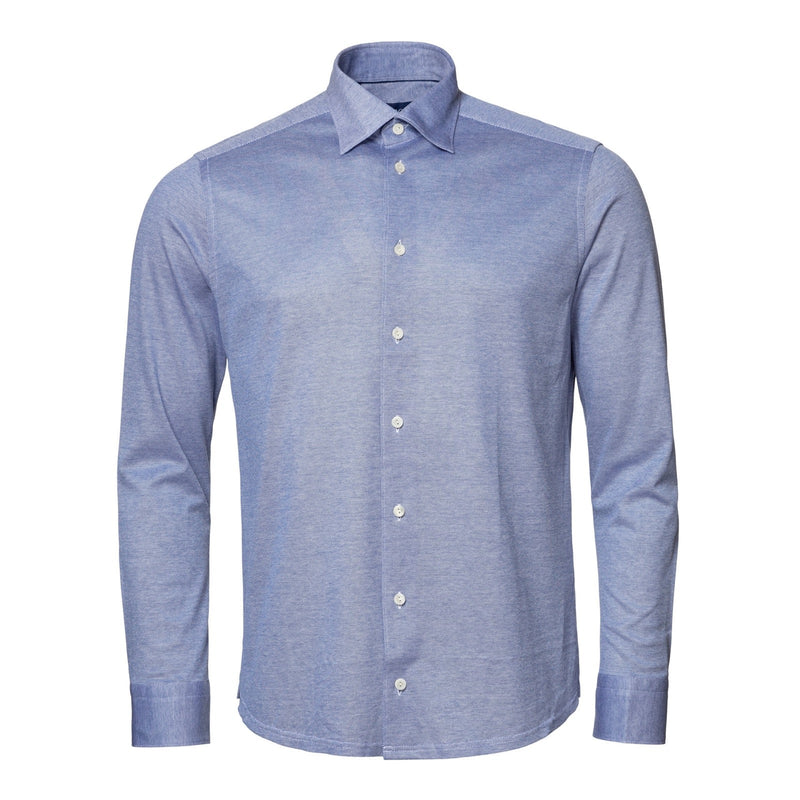 Blue Oxford Pique Jersey Shirt - Eton Shirts