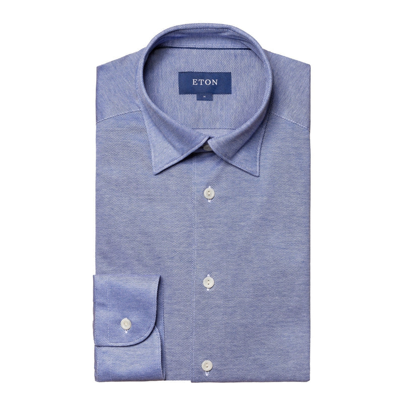 Blue Oxford Pique Jersey Shirt - Eton Shirts
