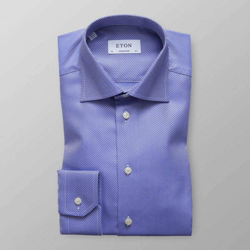 Blue Textured Twill Shirt - Eton Shirts