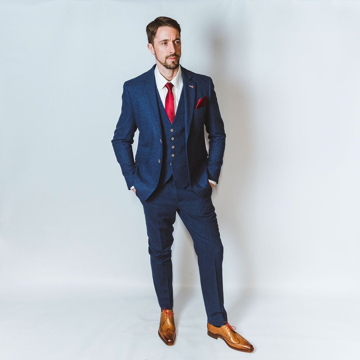 Blue Tweed Wedding Suit - Leonard Silver
