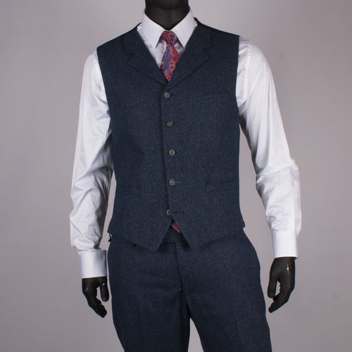 Blue Wool/Silk Tweed Waistcoat - Gibson London