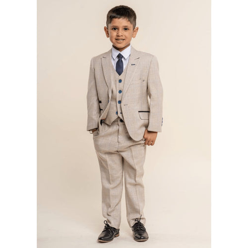 Boy's Ivory Check Suit - Leonard Silver
