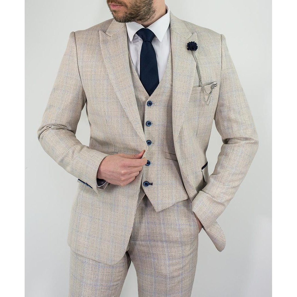 Boy's Ivory Check Suit - Leonard Silver