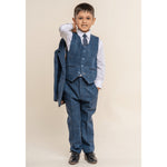 Boy's Navy Tweed check Suit - Leonard Silver