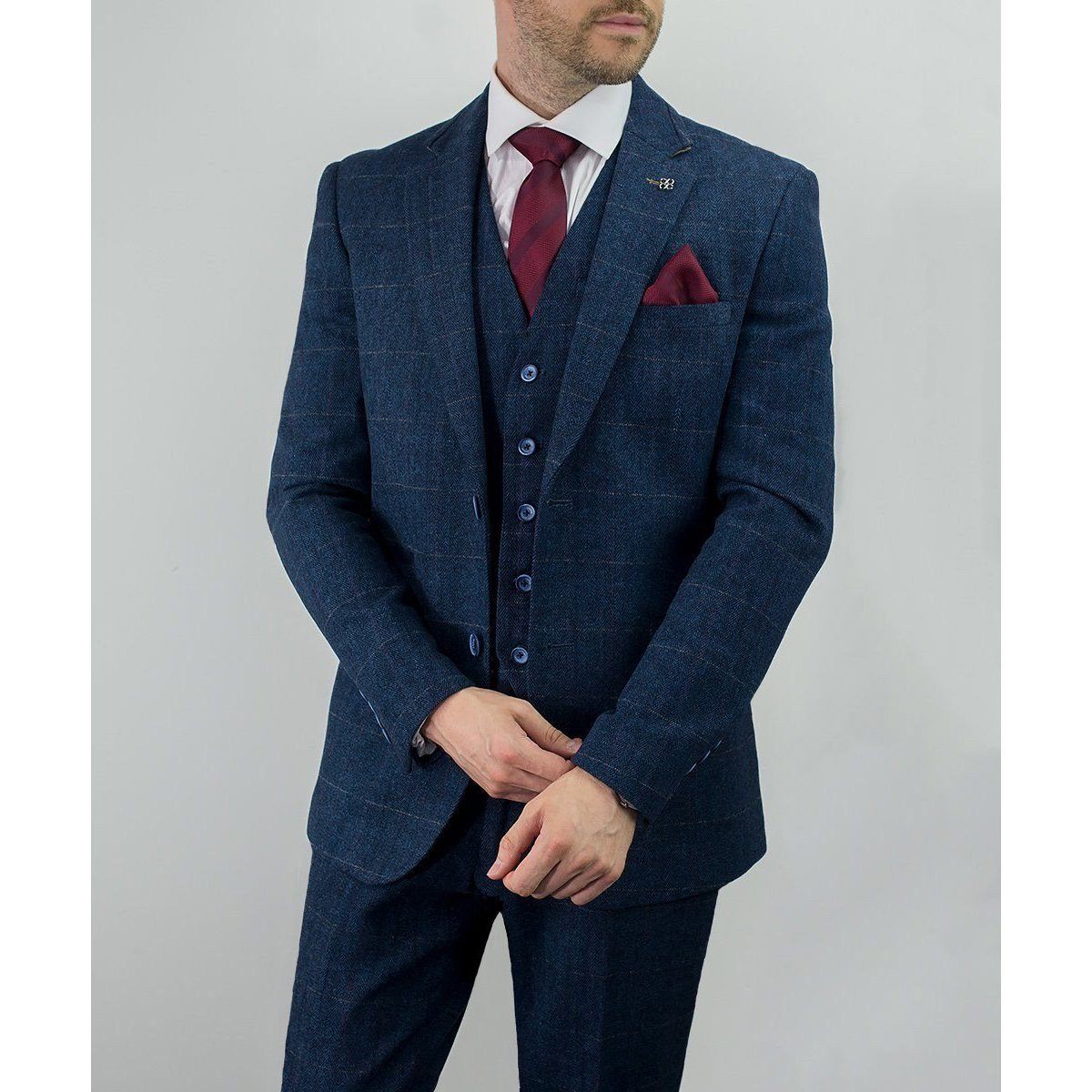 Boy's Navy Tweed check Suit - Leonard Silver