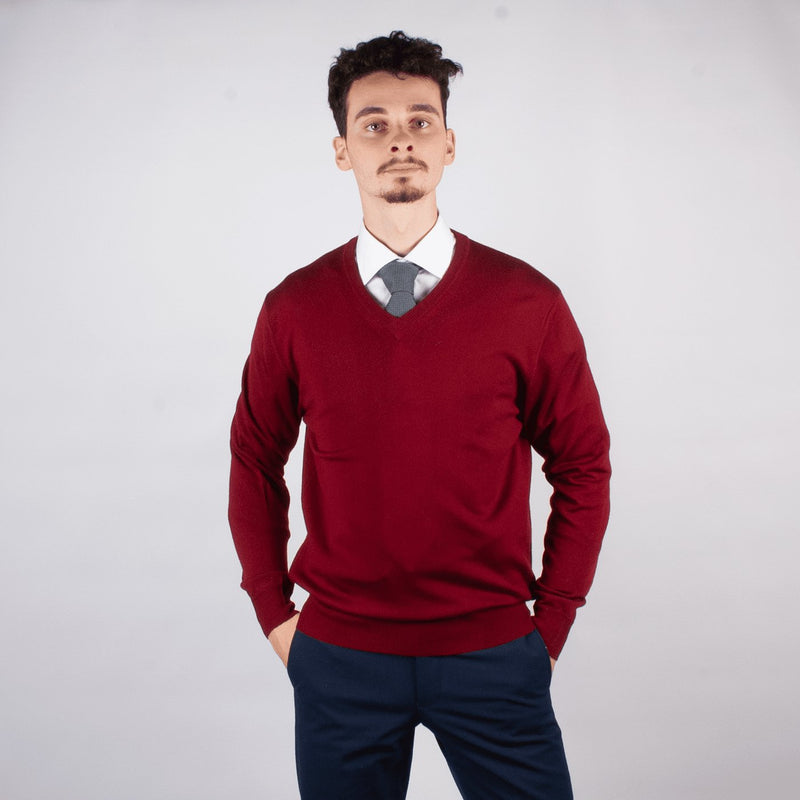 Burgundy Merino V-neck Sweater - John Victor