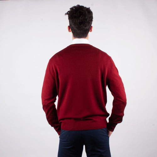 Burgundy Merino V-neck Sweater - John Victor