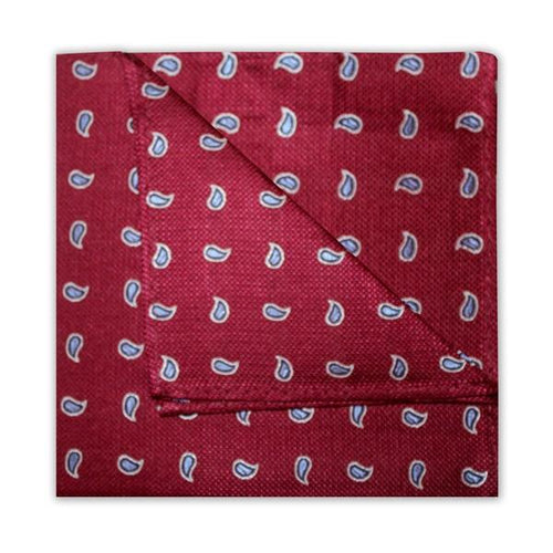 Burgundy Paisley Pocket Square - Leonard Silver