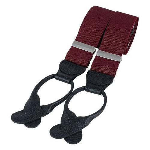Burgundy Rolled Leather Button Braces - Leonard Silver