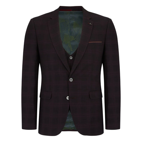 Burgundy X-Slim Fit Check Suit - Remus Uomo