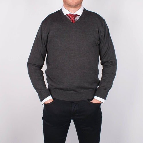 Charcoal Merino V-neck Sweater - John Victor