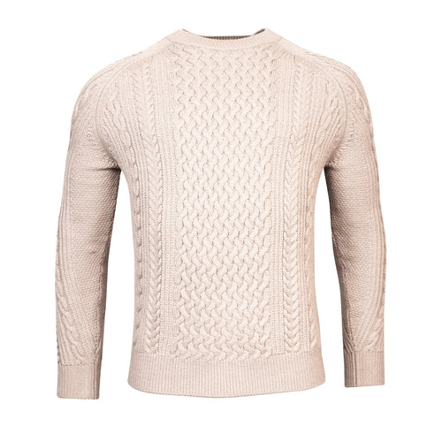 Chunky Crew Neck Light Beige Pullover - Thomas Maine