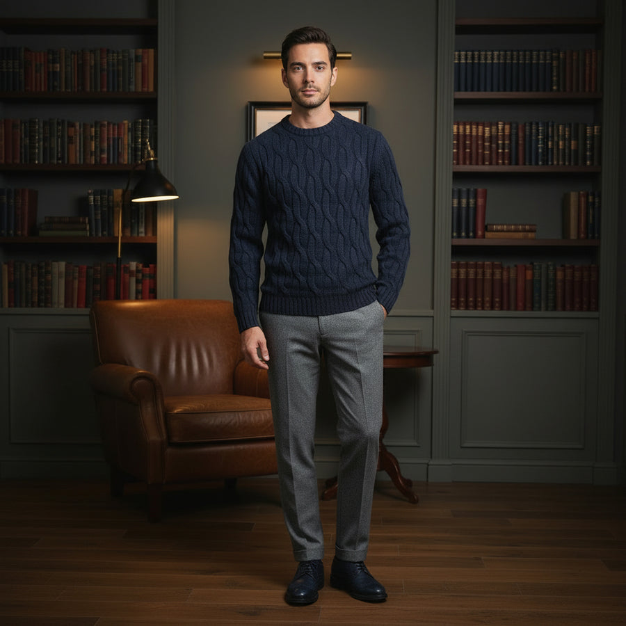 Chunky Crew Neck Sweater Navy - John Victor