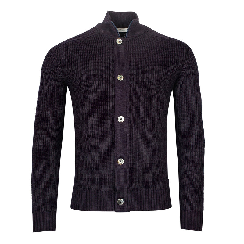 Chunky Knit Navy Cardigan - Thomas Maine