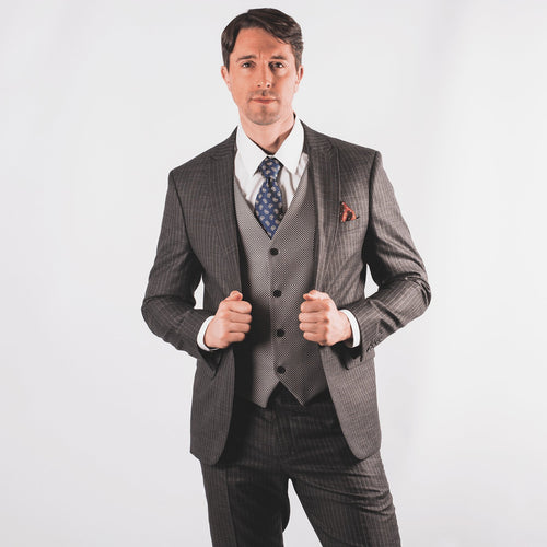 Dark Grey Pinstripe Suit - John Victor