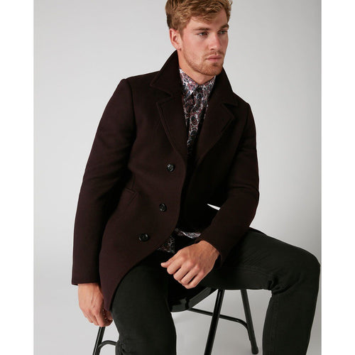 Dark Red Wool Rich Overcoat - Remus Uomo