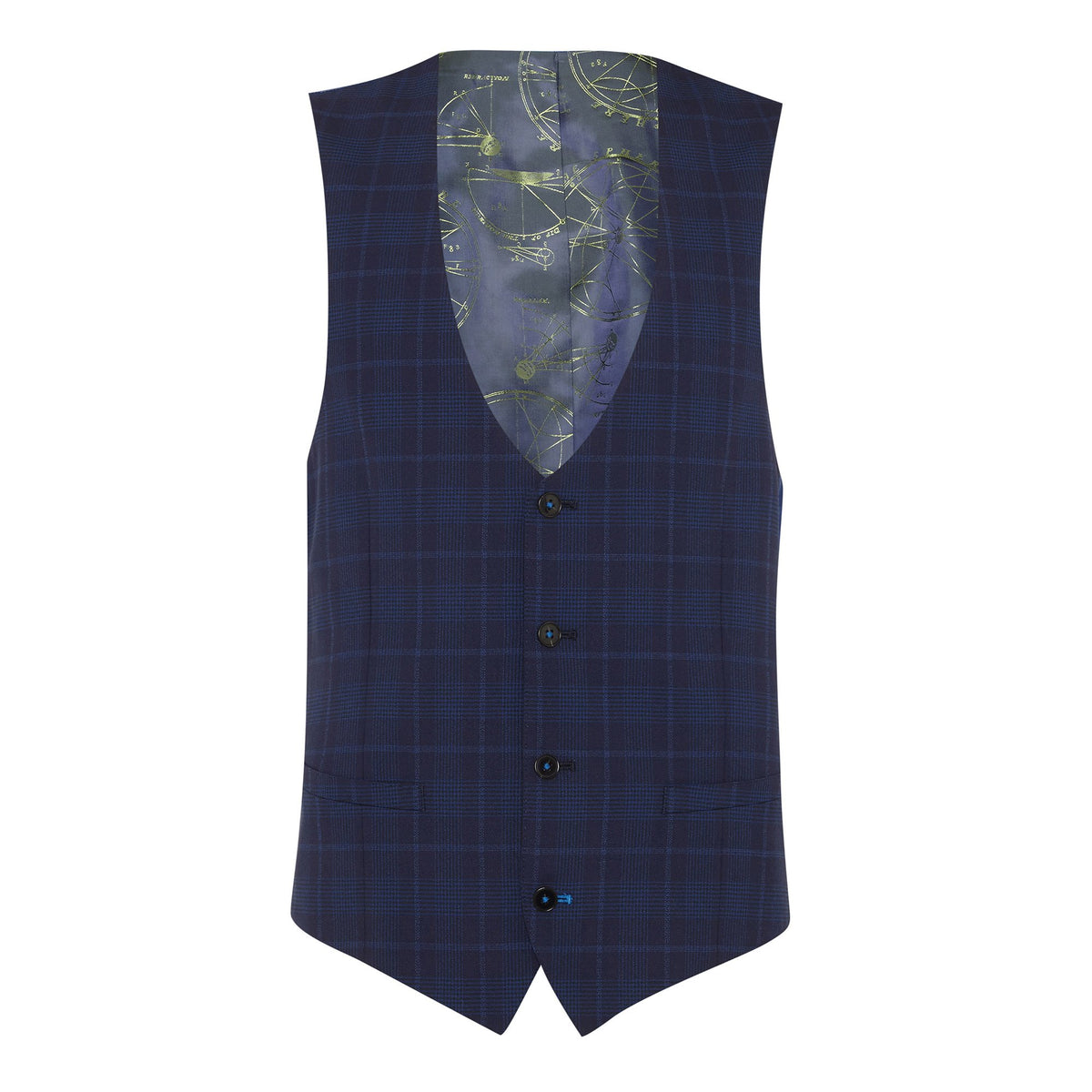 Extra Slim Fit Blue Check Waistcoat - Remus Uomo