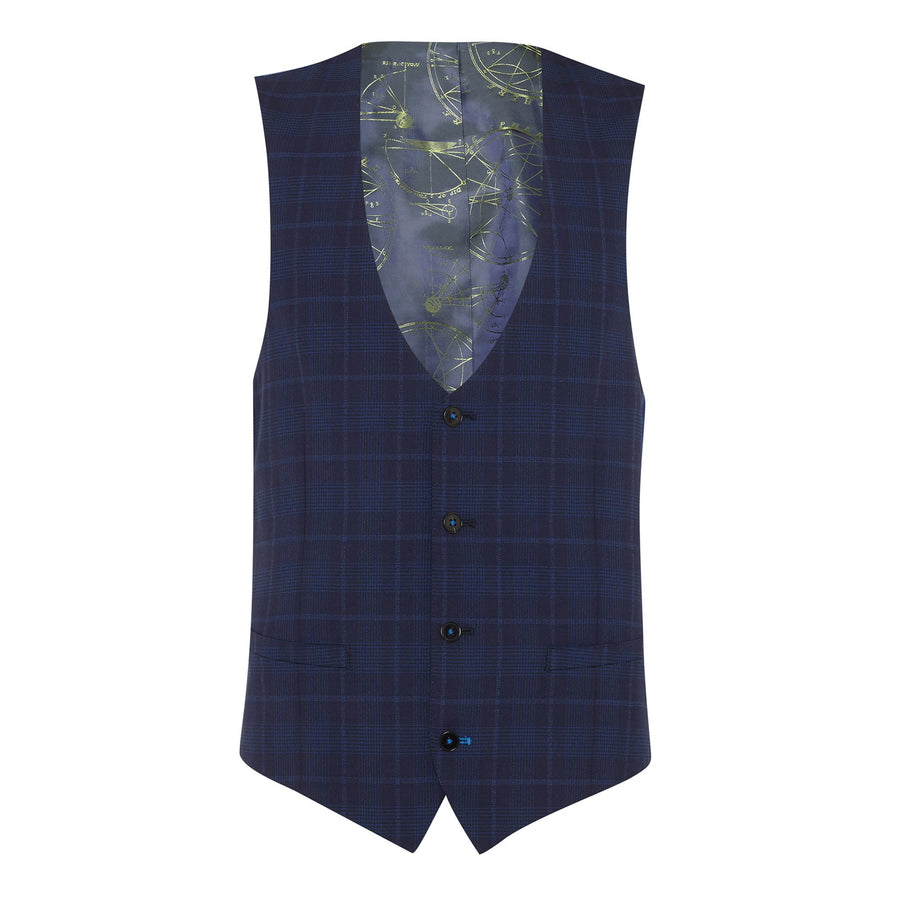 Extra Slim Fit Blue Check Waistcoat - Remus Uomo