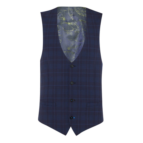 Extra Slim Fit Blue Check Waistcoat - Remus Uomo