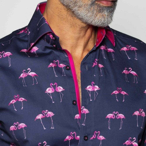 Flamingo Print Shirt Navy - Claudio Lugli