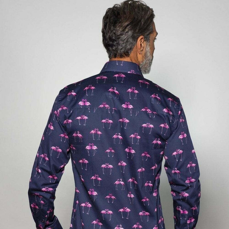 Flamingo Print Shirt Navy - Claudio Lugli